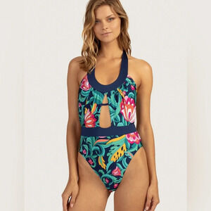 Trina Turk India Garden Halter Belted One Piece Womens Floral Swimsuit Size 6